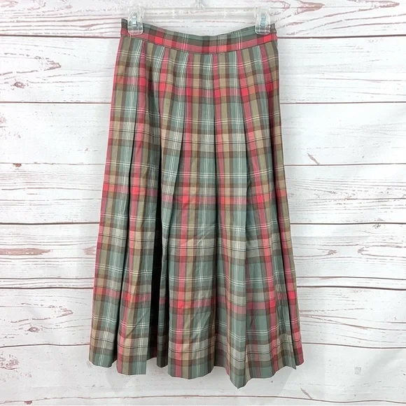 Vintage Pendleton Tartan Plaid Pleated Virgin Wool Schoolgirl Midi Skirt - Picture 2 of 7